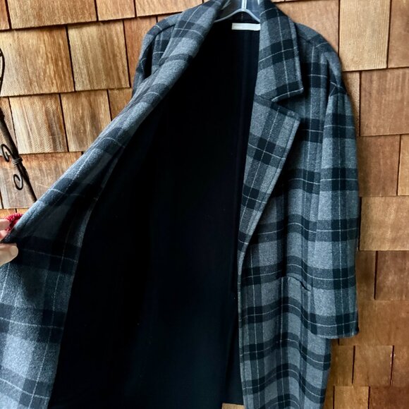 NWOT Vince Plaid Melton Car Coat in Black/Gray Wool Blend in Women's Large - Picture 7 of 16
